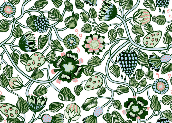Pieni Tiara Emerald, Jade, and Light Blue by Seabrook Wallpaper Marimekko Vol. 5 Italy 75.5 19.7" 27.5" - Fabric Carolina -