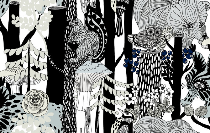 Pikkuveljekset Ebony and Steel Gray by Seabrook Wallpaper Marimekko Vol. 5 Italy 75.5 13" 27.5" - Fabric Carolina -