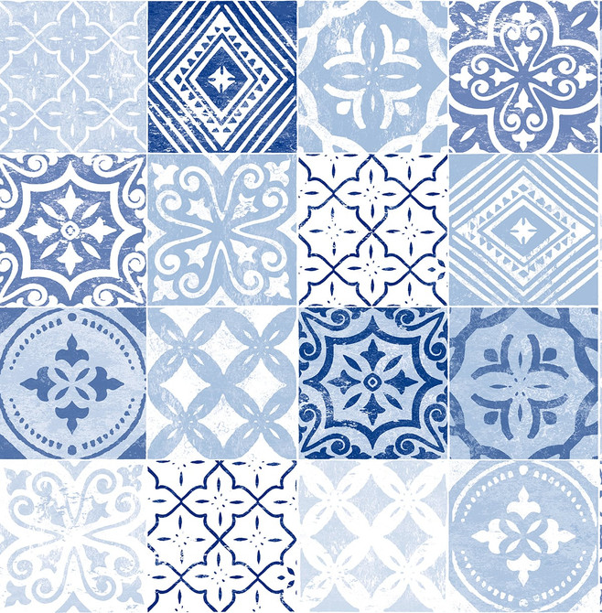 Tilework Glacier Blue by Seabrook Wallpaper Stacy Garcia Peel and Stick United States 30.75 20.87" 20.5" - Fabric Carolina -