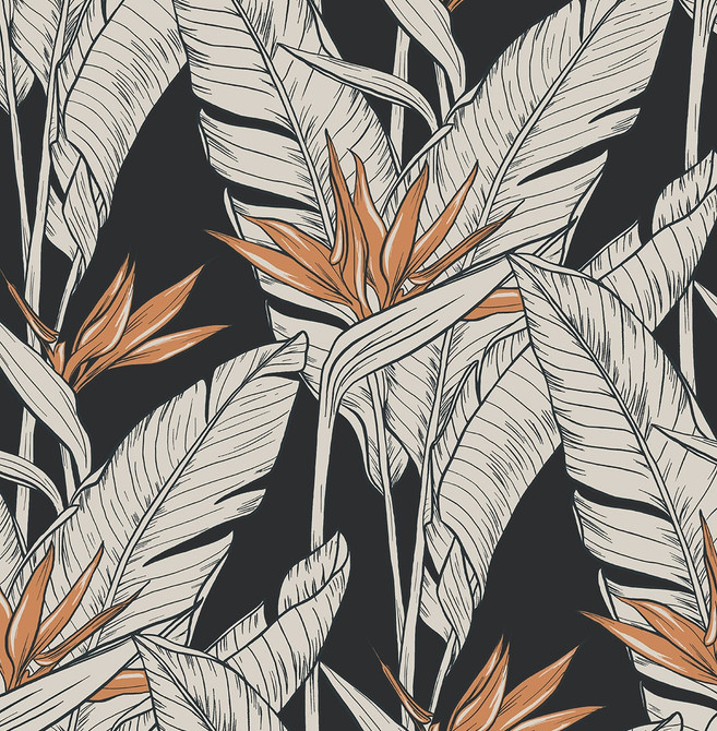 Birds of Paradise Onyx & Metallic Copper by Seabrook Wallpaper Stacy Garcia Peel and Stick United States 30.75 20.87" 20.5" - Fabric Carolina -