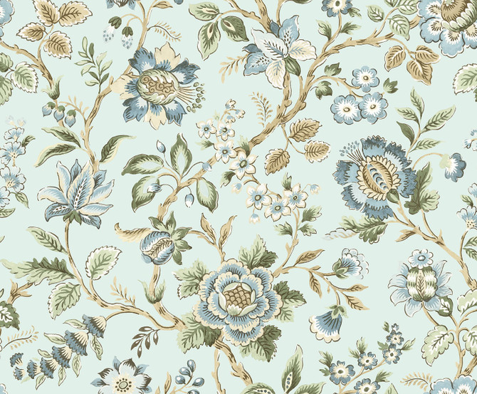 Jacobean Floral Trail Sea Mist by Seabrook Wallpaper Stacy Garcia Peel and Stick United States 17.08 16.6" 20.5" - Fabric Carolina -