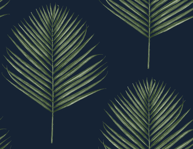Maui Palm Midnight Blue & Paradise Green by Seabrook Wallpaper Lillian August Peel and Stick United States 40.5 20.87" 27" - Fabric Carolina -