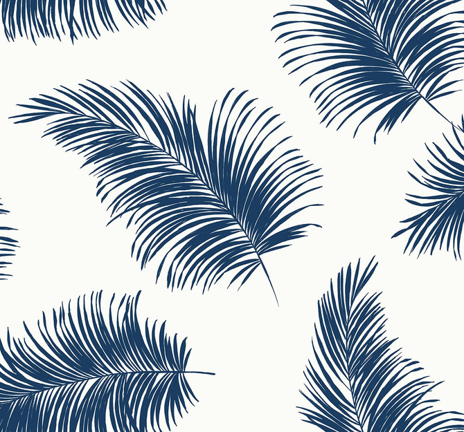 Tossed Palm White & Navy by Seabrook Wallpaper Lillian August Peel and Stick United States 40.5 25.2" 27" - Fabric Carolina -