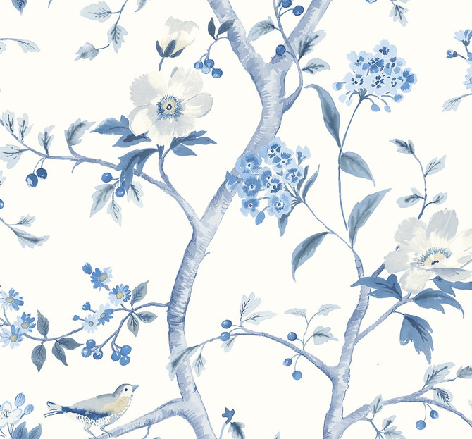 Floral Trail Bluestone by Seabrook Wallpaper Lillian August Peel and Stick United States 40.5 25.2" 27" - Fabric Carolina -