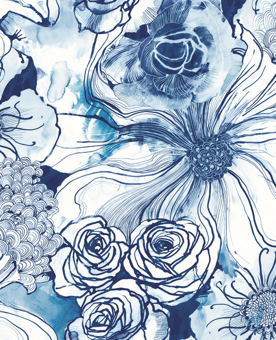 Ink Rose Celtic Blue by Seabrook Wallpaper Harry & Grace Peel and Stick United States 30.75 25.2" 20.5" - Fabric Carolina -