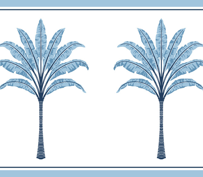 Montgomery Palm Border Blue Lake by Seabrook Wallpaper Harry & Grace Peel and Stick United States 15.38 7" 10.25" - Fabric Carolina -
