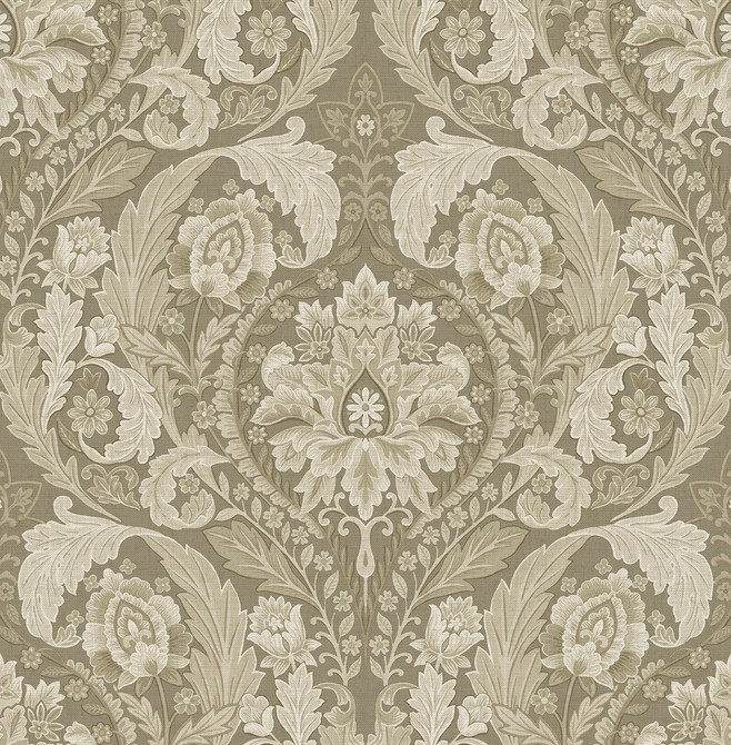 Thornton Vintage Damask Latte by Seabrook Wallpaper Harry & Grace Peel and Stick United States 30.75 20.87" 20.5" - Fabric Carolina -