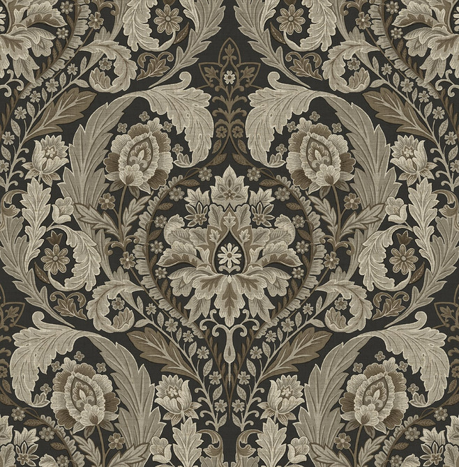 Thornton Vintage Damask Cliffside by Seabrook Wallpaper Harry & Grace Peel and Stick United States 30.75 20.87" 20.5" - Fabric Carolina -