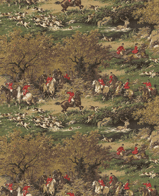 Taunton Hunt Scene Chestnut & Rosemary by Seabrook Wallpaper Harry & Grace Peel and Stick United States 30.75 6.3" 20.5" - Fabric Carolina -