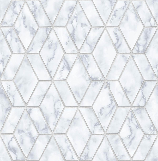 Marble Tile Gray & Metallic Silver by Seabrook Wallpaper NextWall Peel & Stick United States 30.75 20.87" 20.5" - Fabric Carolina -