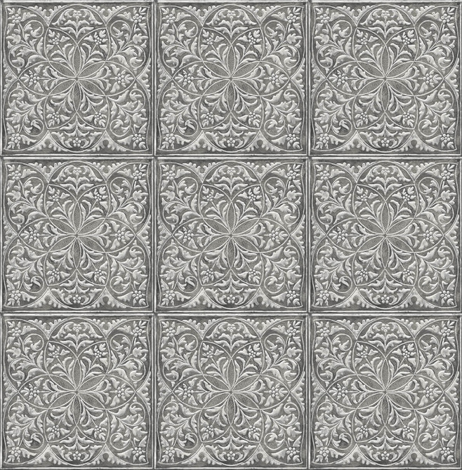 Faux Embossed Tile Metallic Silver & Charcoal by Seabrook Wallpaper NextWall Peel & Stick United States 30.75 6.95" 20.5" - Fabric Carolina -