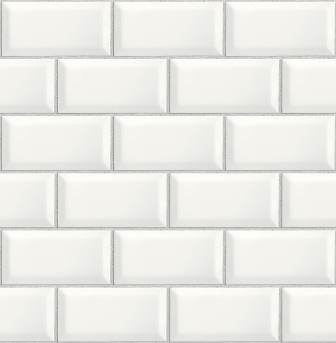 Large Subway Tile Alabaster & Grey by Seabrook Wallpaper NextWall Peel & Stick United States 30.75 6.95" 20.5" - Fabric Carolina -