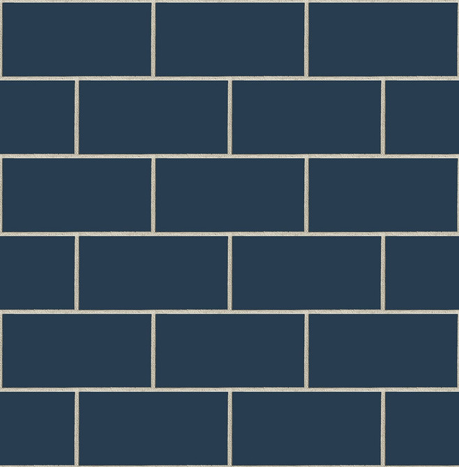Retro Subway Tile Navy Blue by Seabrook Wallpaper NextWall Peel & Stick United States 30.75 6.95" 20.5" - Fabric Carolina -