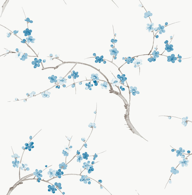 Cherry Blossom Floral Pacific Blue & White by Seabrook Wallpaper NextWall Peel & Stick United States 30.75 20.87" 20.5" - Fabric Carolina -