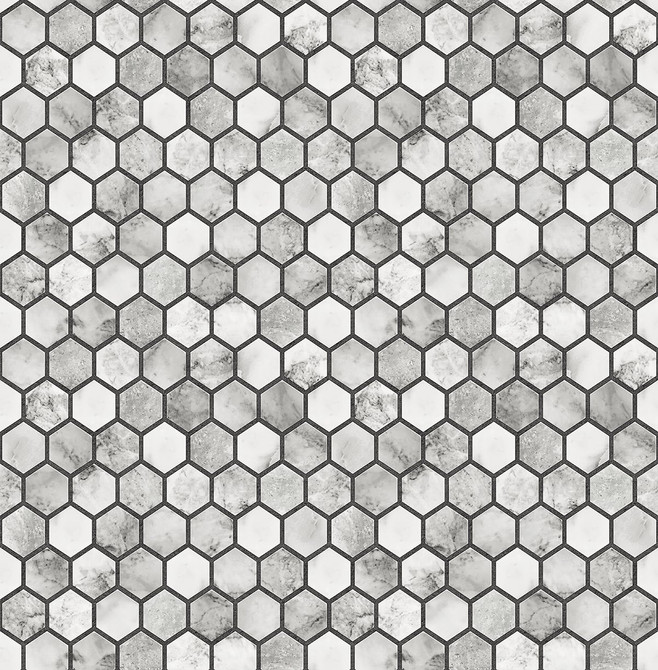 Marble Hexagon Carrara & Wrought Iron by Seabrook Wallpaper NextWall Peel & Stick United States 30.75 10.43" 20.5" - Fabric Carolina -