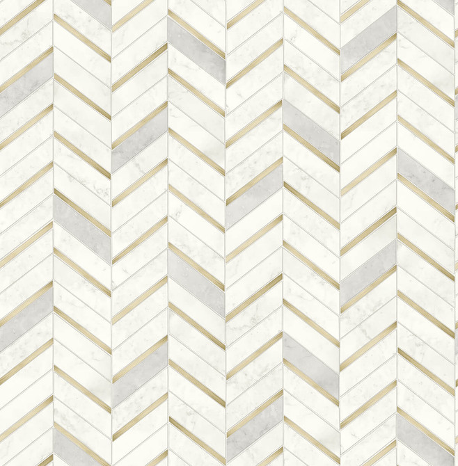 Chevron Marble Tile Metallic Gold & Pearl Gray by Seabrook Wallpaper NextWall Peel & Stick United States 30.75 20.87" 20.5" - Fabric Carolina -