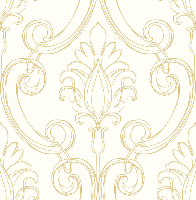 Sketched Damask Metallic Gold by Seabrook Wallpaper NextWall Peel & Stick United States 30.75 20.87" 20.5" - Fabric Carolina -