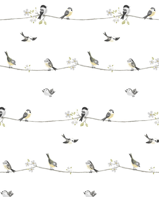 Sweet Tweet Charcoal & Buttercup by Seabrook Wallpaper NextWall Peel & Stick United States 30.75 25.2" 20.5" - Fabric Carolina -