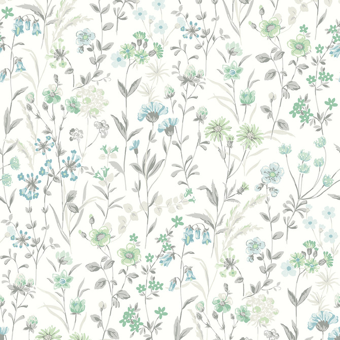 Wildflowers Dew Drop & Spring Green by Seabrook Wallpaper NextWall Peel & Stick United States 30.75 25.2" 20.5" - Fabric Carolina -
