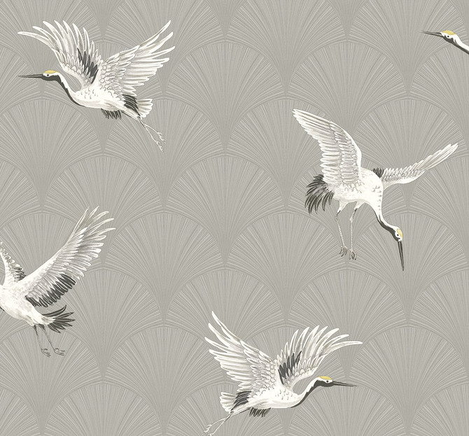 Cranes Argos Grey by Seabrook Wallpaper NextWall Peel & Stick United States 40.5 25.2" 27" - Fabric Carolina -