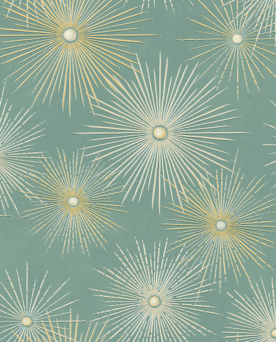 Starburst Geo Teal & Metallic Gold by Seabrook Wallpaper NextWall Peel & Stick United States 30.75 25.2" 20.5" - Fabric Carolina -
