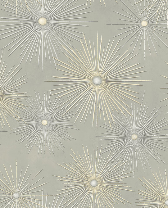 Starburst Geo Silversmoke & Metallic Gold by Seabrook Wallpaper NextWall Peel & Stick United States 30.75 25.2" 20.5" - Fabric Carolina -