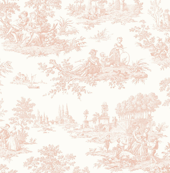 Chateau Toile Blush by Seabrook Wallpaper NextWall Peel & Stick United States 30.75 20.87" 20.5" - Fabric Carolina -