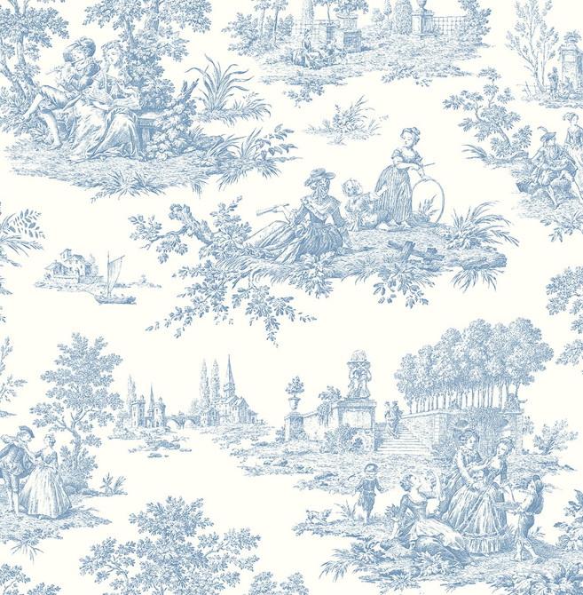 Chateau Toile Blue Bell by Seabrook Wallpaper NextWall Peel & Stick United States 30.75 20.87" 20.5" - Fabric Carolina -