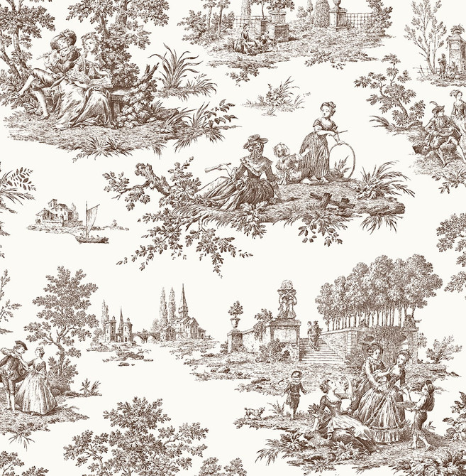 Chateau Toile Sable Brown by Seabrook Wallpaper NextWall Peel & Stick United States 30.75 20.87" 20.5" - Fabric Carolina -