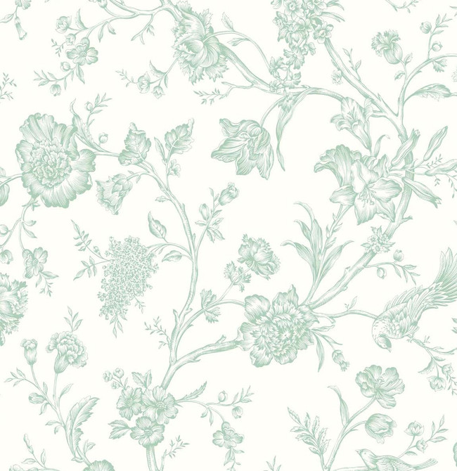 Jasmine Chinoiserie Seaglass by Seabrook Wallpaper NextWall Peel & Stick United States 40.5 25.2" 27" - Fabric Carolina -