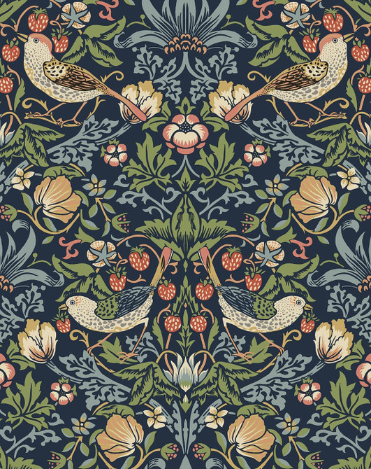 Aves Garden Midnight Blue by Seabrook Wallpaper NextWall Peel & Stick United States 30.75 25.2" 20.5" - Fabric Carolina -