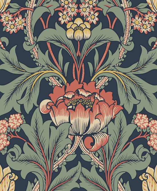 Primrose Floral Denim Blue & Auburn by Seabrook Wallpaper NextWall Peel & Stick United States 31.35 25.2" 20.9" - Fabric Carolina -