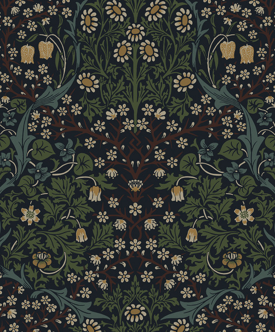 Victorian Garden Midnight Blue & Evergreen by Seabrook Wallpaper NextWall Peel & Stick Netherlands 31.35 25.2" 20.9" - Fabric Carolina -
