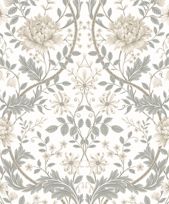 Honeysuckle Trail Ivory & Grey by Seabrook Wallpaper NextWall Peel & Stick Netherlands 31.35 25.2" 20.9" - Fabric Carolina -