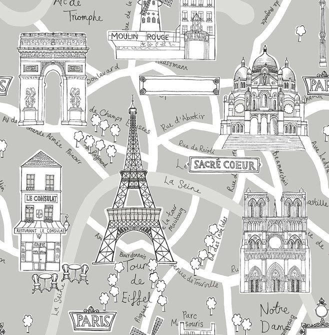 Paris Scene Argos Grey by Seabrook Wallpaper NextWall Peel & Stick United States 30.75 20.87" 20.5" - Fabric Carolina -