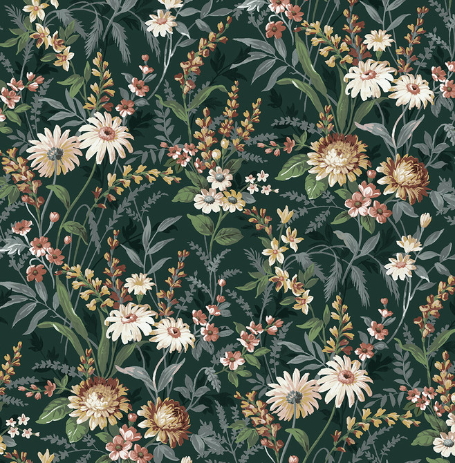 Vintage Floral Forest Green by Seabrook Wallpaper NextWall Peel & Stick United States 30.75 20.87" 20.5" - Fabric Carolina -