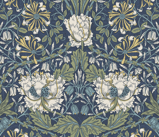 Ogee Flora Indigo Dye & Sage by Seabrook Wallpaper NextWall Peel & Stick United States 31.35 18" 20.9" - Fabric Carolina -