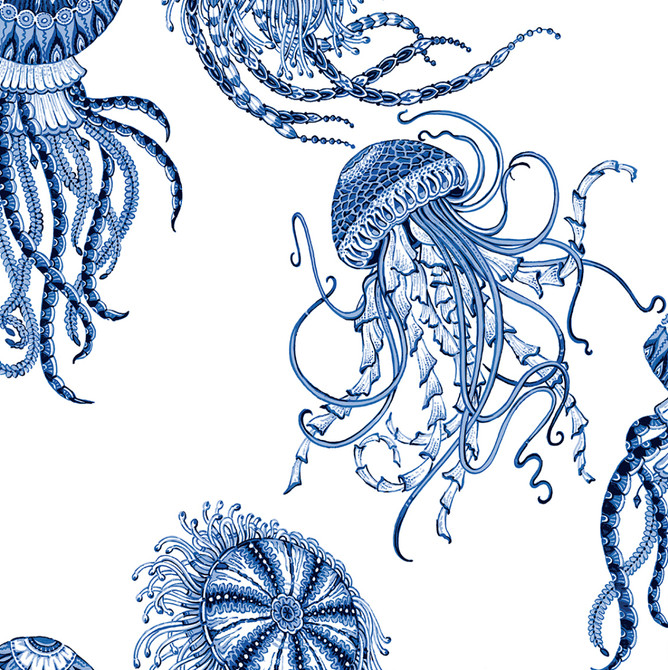 Jellyfish Blue Sapphire by Seabrook Wallpaper NextWall Peel & Stick United States 30.75 20.87" 20.5" - Fabric Carolina -
