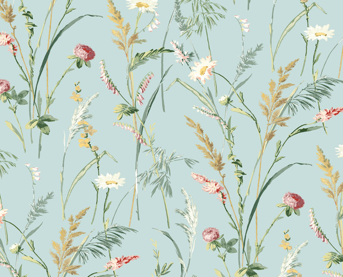 Meadow Flowers Seabreeze by Seabrook Wallpaper NextWall Peel & Stick United States 30.75 14.5" 20.5" - Fabric Carolina -