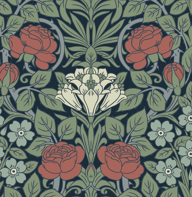 Vintage Rose Midnight Blue & Sage by Seabrook Wallpaper NextWall Peel & Stick United States 30.75 21.01" 20.5" - Fabric Carolina -
