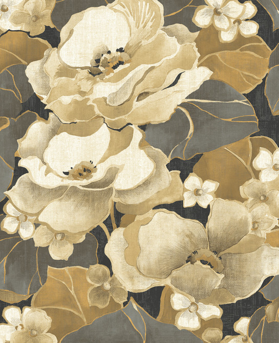 Nouveau Floral Ebony & Antique Gold by Seabrook Wallpaper NextWall Peel & Stick United States 30.75 25.2" 20.5" - Fabric Carolina -