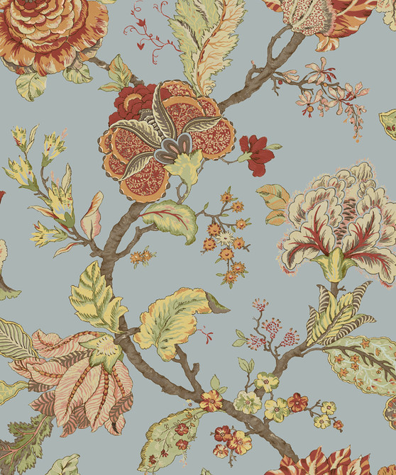 Kianna Jacobean Blue Dusk by Seabrook Wallpaper NextWall Peel & Stick United States 30.75 25.2" 20.5" - Fabric Carolina -