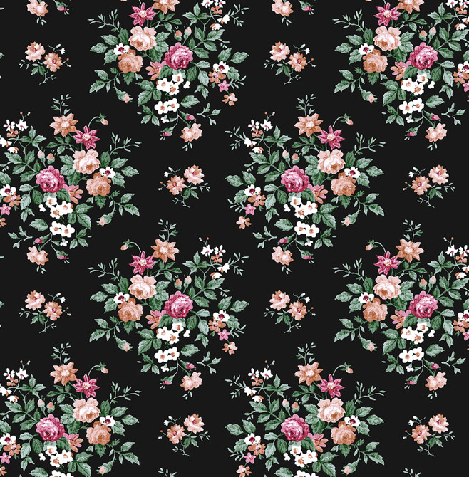 Floral Bunches Ebony by Seabrook Wallpaper NextWall Peel & Stick United States 30.75 10.43" 20.5" - Fabric Carolina -