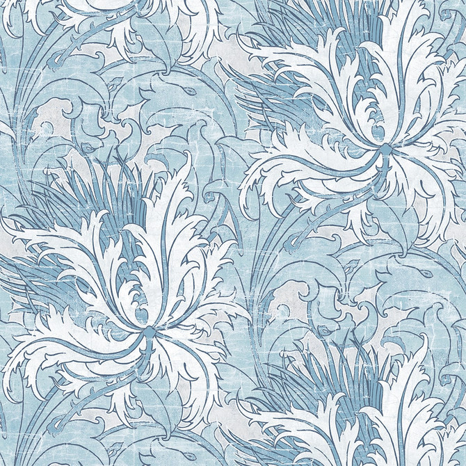 Floral Folly Blue Waterfall by Seabrook Wallpaper NextWall Peel & Stick United States 40.5 20.87" 27" - Fabric Carolina -
