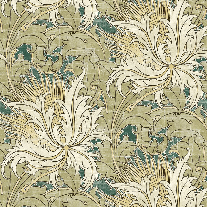 Floral Folly Juniper & Parchment by Seabrook Wallpaper NextWall Peel & Stick United States 40.5 20.87" 27" - Fabric Carolina -