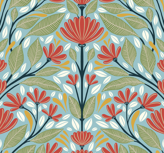 Shalin Folk Floral Summer Garden by Seabrook Wallpaper NextWall Peel & Stick United States 40.5 25.2" 27" - Fabric Carolina -