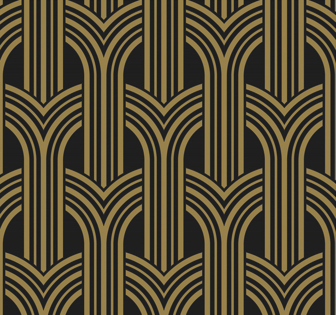 Deco Geometric Arches Ebony & Metallic Gold by Seabrook Wallpaper NextWall Peel & Stick United States 40.5 12.6" 27" - Fabric Carolina -