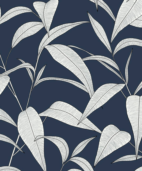 Pinstripe Leaf Trail Dark Blue by Seabrook Wallpaper NextWall Peel & Stick Netherlands 31.35 25.2" 20.9" - Fabric Carolina -