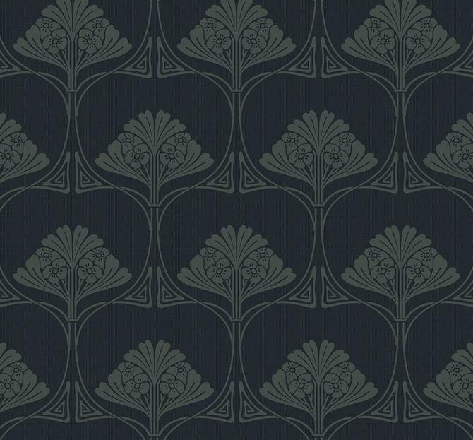 Deco Floral Midnight Blue & Juniper by Seabrook Wallpaper NextWall Peel & Stick United States 40.5 12.6" 27" - Fabric Carolina -