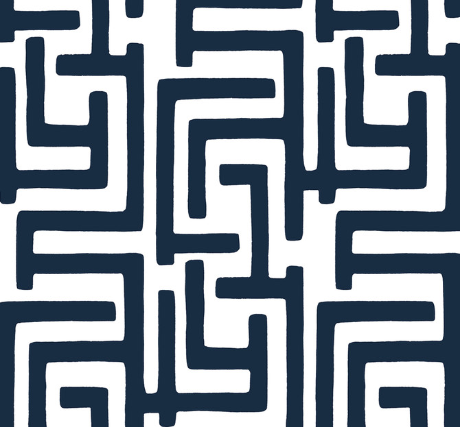 Graphic Maze Dark Blue by Seabrook Wallpaper NextWall Peel & Stick United States 40.5 25.2" 27" - Fabric Carolina -